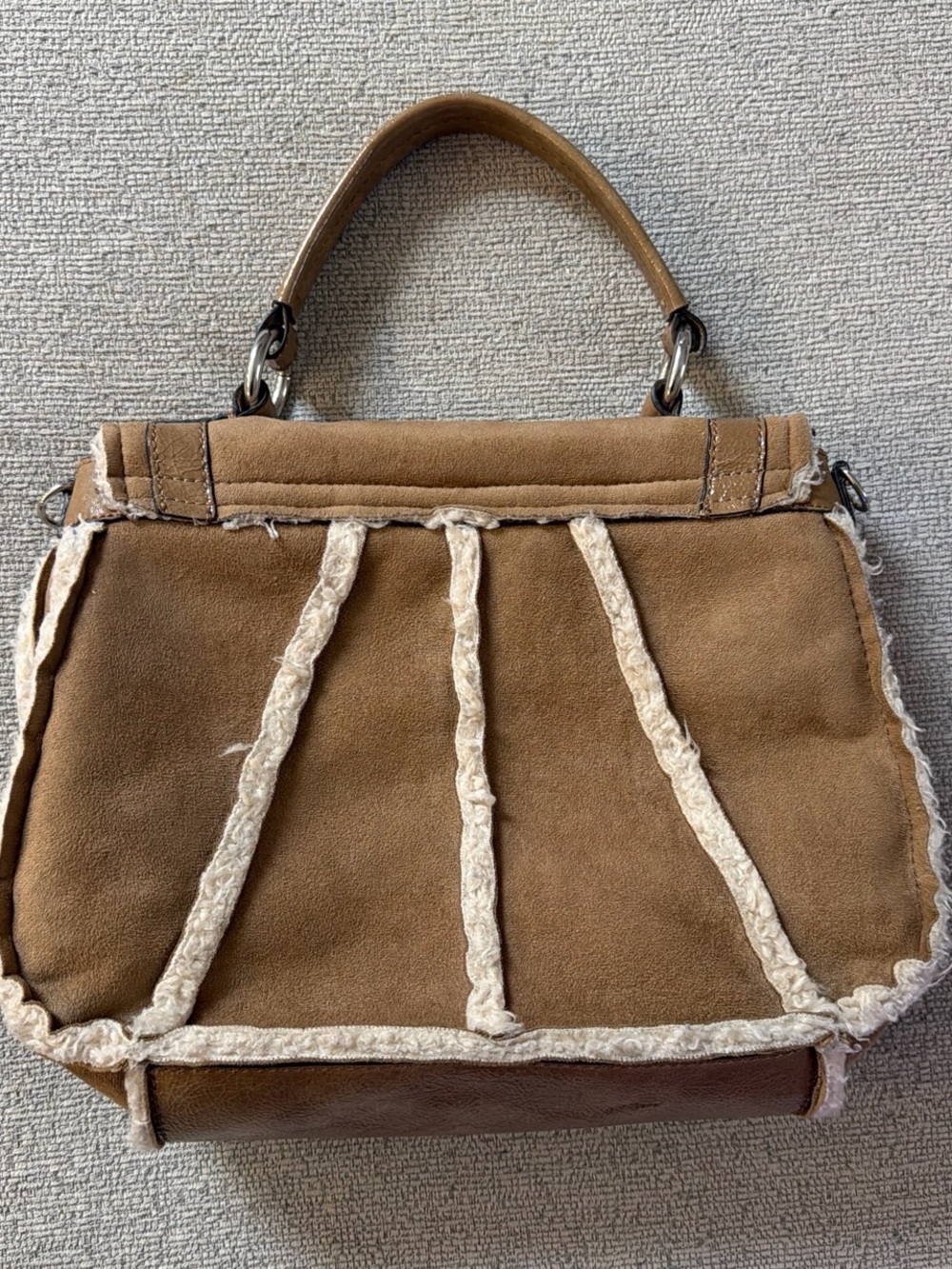 Guess Tan Suede Shoulder Satchel with Cream Trim - Picture 3 of 7